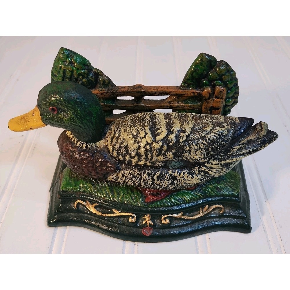Vintage Wright Studios Cast Iron Mallard Duck Napkin & Letter Holder Home Decor